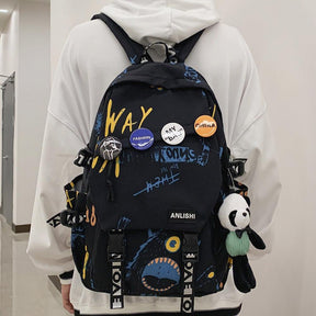 Mochila Escolar Arte Grafite Anlishi + Ursinho de Brinde - Mettz