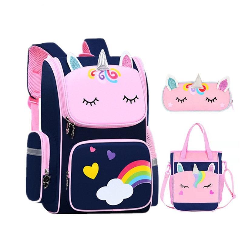 Kit Mochila + Estojo + Lancheira Infantil Unicórnio Arco-Íris - mettz