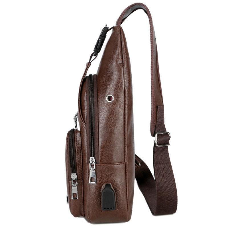 Mochila Masculina Shouder Bag de Couro USB - mettz