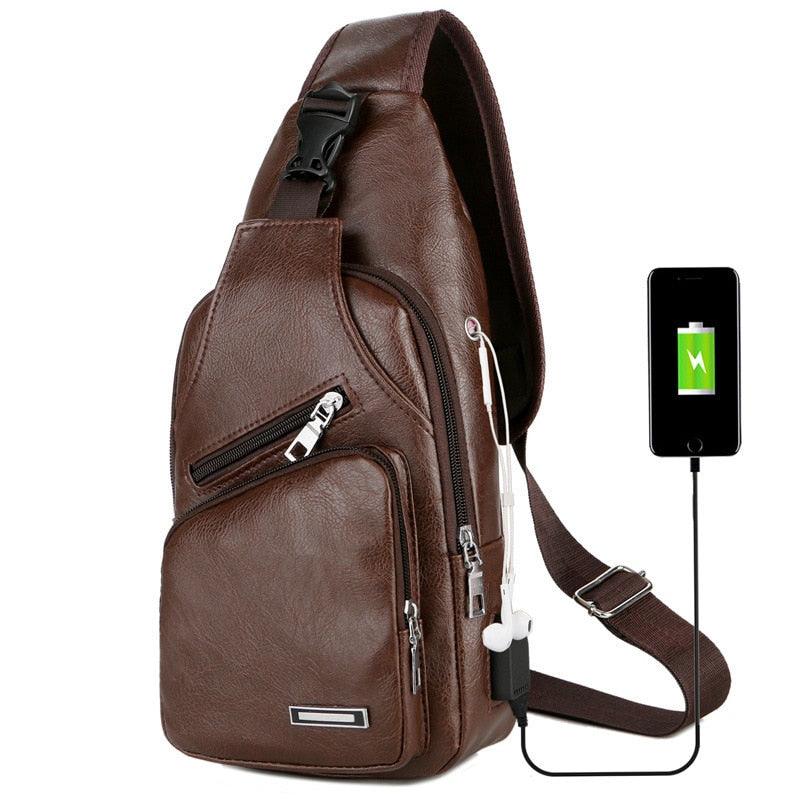 Mochila Masculina Shouder Bag de Couro USB - mettz