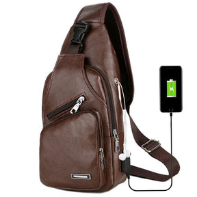 Mochila Masculina Shouder Bag de Couro USB - Mettz