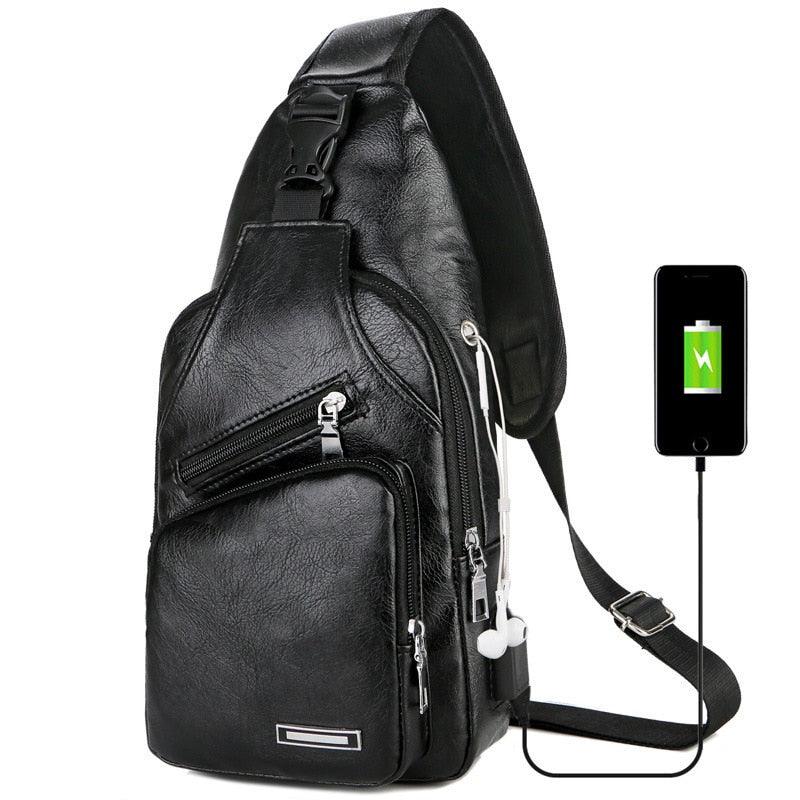 Mochila Masculina Shouder Bag de Couro USB - Mettz