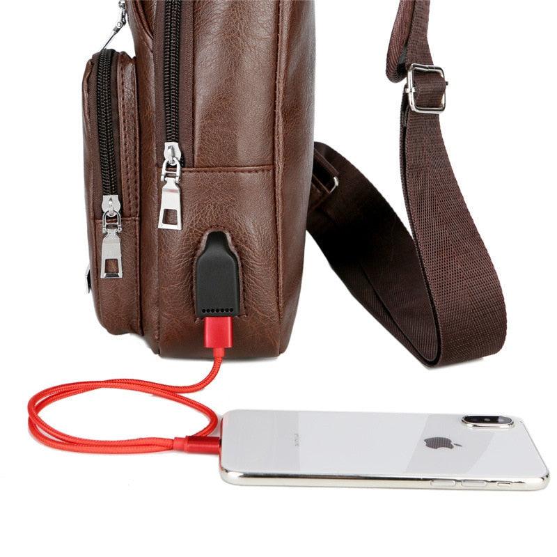 Mochila Masculina Shouder Bag de Couro USB - mettz