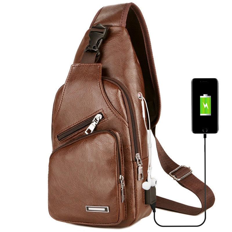 Mochila Masculina Shouder Bag de Couro USB - mettz